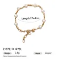 Elegante bracciale con catena in oro e perle d'acqua dolce, gioiello vintage chic donna. - Stile Tubo di Metallo con Perline d'Oro (2107ZJ14177SL)