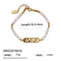 Elegante bracciale di perle placcato in oro con ciondolo a trifoglio, gioielli da donna. - Stile Targhetta Rettangolare Quadrifoglio (2005ZJ07581SL)