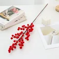 Close-up detail of artificial red velvet berry branch stem for floral decor and holiday props. - Twelve-Berry Pompoms