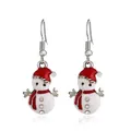 Christmas snowman drop earrings with red enamel hat, scarf and sparkly rhinestones jewelry. - Snowman