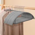 Grey flocked non-slip clothes hangers space-saving sturdy heavy duty hangers for wardrobe. - Oval / Gray