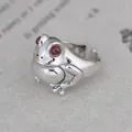 Zilveren kikker ring met rode ogen, schattig dier verstelbare open vintage sieraden voor vrouwen. - 11 Kikker met dikke buik