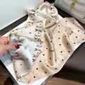 Elegant double-layer silk long scarf with chic geometric rabbit and polka dot prints. - 19104-Main Image