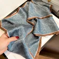Elegant silk long scarf with chic wave pattern and brown border, perfect for spring autumn. - 19103-Main Image