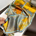 Luxury silk ribbon scarf featuring artistic oil painting print, elegant long twilly for women. - 19116-Main Image