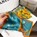 Silk long scarf floral print elegant green yellow luxury style women fashion accessory 150cm - 19119-Main Image