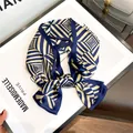 Elegant silk scarf geometric pattern ribbon for women stylish neckerchief spring autumn - Navy Blue