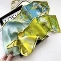 Green landscape silk ribbon scarf, double layer mulberry silk long skinny neck scarf for women. - 19202-Main Image