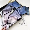 Silk ribbon scarf with blue winter tree print, elegant long design for women spring style. - 19208-Main Image