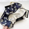 Elegant Dark Blue Floral Silk Ribbon Scarf Twilly Neck Accessory 150x15cm For Women - 19209-Main Image