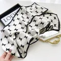 Black and white bow grid silk scarf elegant luxury style women neckerchief fashion accessory - 19211-Main Image