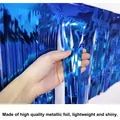 Tenda con frange in foglio metallico blu, sfondo lucido per feste di compleanno e matrimoni. - Blu