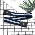 Elastic invisible belt for jeans, buckle-free lazy waist belt with faux leather ends. - Blue-White-Blue Stripes
