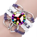 Handmade peace sign multilayer braided bracelet with infinity and love charms for women - Purple