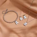 Silver stainless steel jewelry set featuring white shell cute bear and heart charms - White Shell Steel Color Bear Jewelry Set