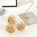Gold artificial flower branch home decor, shimmering floral spray for spring festival. - 3-Head Hydrangea / Gold