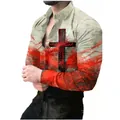 Men's casual long sleeve shirt with 3D print gothic cross design for autumn fashion. - HJ13