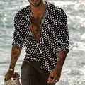 Men's Long Sleeve Polka Dot Shirt Casual Button Down Cardigan Autumn Fashion Top - HJ24