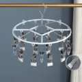 Stainless steel round laundry drying rack with multiple clips for socks and underwear drying - Round 20-Clip Drying Rack / Quiet Grey