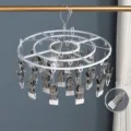Stainless steel laundry drying rack with clips round sock hanger for balcony use. - Circular 24 Clips / Quiet Grey