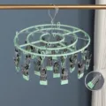 Stainless steel multi-clip sock drying rack, rust-resistant balcony clothes hanger for underwear. - Circular 24 Clips / Mint Green