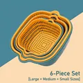 6-piece double-layer plastic drain basket set in large, medium, and small sizes - Blue and Yellow 6-Piece Set / Small + Medium + Large