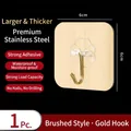 Strong adhesive wall hook with a brushed gold finish square base for no drilling - Small Size Hook / 6x6cm (40 Silk) / Brushed Gold