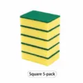 Pack of 5 dual-sided yellow and green rectangular scouring sponges for kitchen use - Square / 5 Pieces