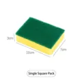 Double-sided square kitchen cleaning sponge, green scrub and yellow sponge, 10x7x3cm - Square / Single Naked Pack