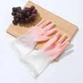 Duurzame roze-witte rubberen keukenhandschoenen voor alle huishoudelijke schoonmaakwerk. - S / Transparant roze