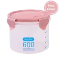 Clear plastic 600ml sealed food storage container jar with a pink airtight snap lid - Small 600ml / Pink