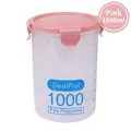 1000ml transparent plastic storage jar with pink airtight sealing lid for kitchen pantry - Large 1000ml / Pink
