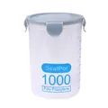 Large 1000ml transparent plastic food storage jar featuring a blue lid and measurement scale - Large 1000ml / Blue