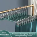 Percha para Pantalones de Acero Inoxidable Azul Pavo Real Revestida Pinza Organizador - Verde azulado