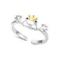 Zilveren kikker prins ring voor vrouwen, schattige verstelbare open ring met mooie gouden kroon. - 06 Kroonstijl