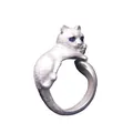 Niedlicher silberner Katzen Offener Ring mit blauen Kristallaugen, stilvoller Schmuck. - Neue liegende Katze