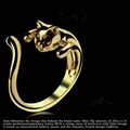 Vergoldeter offener Katzenring mit schwarzen Kristallaugen, süßer Tierschmuck für Damen. - Tschechischer Strass Gold