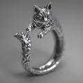 Verstellbarer silberner Katzenring mit süßem Tier-Design für Damen Modeschmuck Artikel - Kitty im Dark-Stil