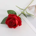 Artificial single velvet red rose for home wedding decoration and Valentine's day gift. - Pearl Rose Red