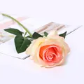Artificial single rose flower for home wedding decoration, silk faux rose with stem and leaves. - Mao Velvet Champagne