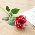 Artificial velvet rose single branch fake flower for home party decoration gift. - Curved Handle Velvet - Rose Red