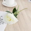 Rose blanche artificielle en soie déco maison tige unique arrangement floral réaliste - Blanc