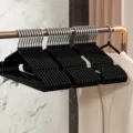 Stainless steel clothes hangers non-slip seamless black metal coat hangers storage rack 10pcs - Obsidian Black