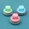 Set of 3 stainless steel scrubbers with pink, blue, and green handles for kitchen cleaning - Random Color Handle Brush