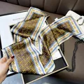 Luxury silk scarf ribbon with classic horsebit and chain pattern, elegant accessory for women. - Khaki