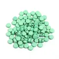 Detail view of light green flat round acrylic beads, perfect for DIY handmade bracelets and jewelry. - 100 Pieces (Approx. 7mm Diameter) / Green