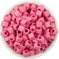 Perles carrées en acrylique rose uni, grand trou pour la fabrication de bijoux DIY. - 7x7x7mm / 100 Pièces/Paquet / Rose