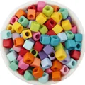 Close-up detail of colorful acrylic square beads with large holes, ideal for DIY crafts. - 7x7x7mm / 100 Pieces/Pack / Colorful