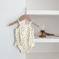 Summer baby floral strap romper sleeveless bodysuit for infant boys and girls cute crawler - Small Rose