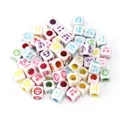 Acrylic square smiley beads, colorful expression large hole beads for DIY bracelet jewelry making. - 6mm (ai-100 Pieces/Pack) / White Base Colorful Expression